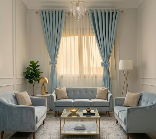 Velvet and Chiffon Ring Curtain - 3 Pieces | 2 Meter